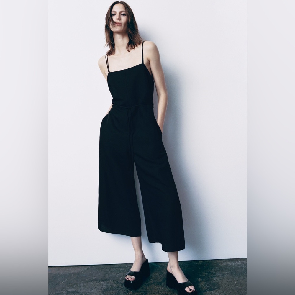 Zara linen blend strappy jumpsuit